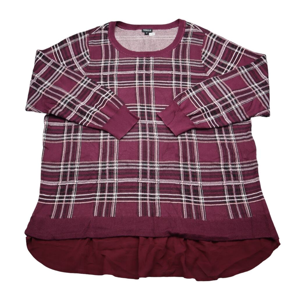 Torrid Shirt Womens 5 Red Purple Sweater Crew Neck Lightweight Pullover Shirt